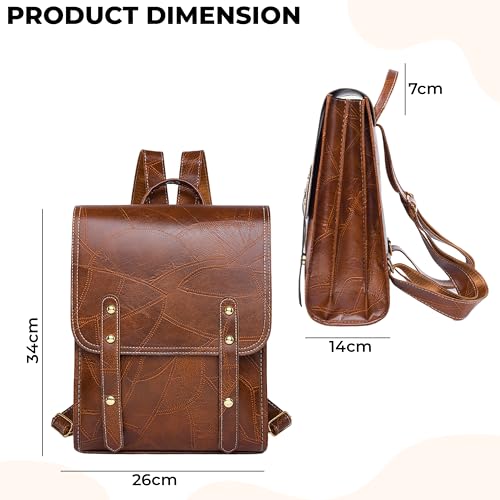 Image of Kraptick Stylish Casual Backpack | PU Leather Laptop Bag for Office, College & Travel | Lightweight & Spacious Daypack | Fits 13.3 inches Laptop | Fashionable & Durable Backpack for Women