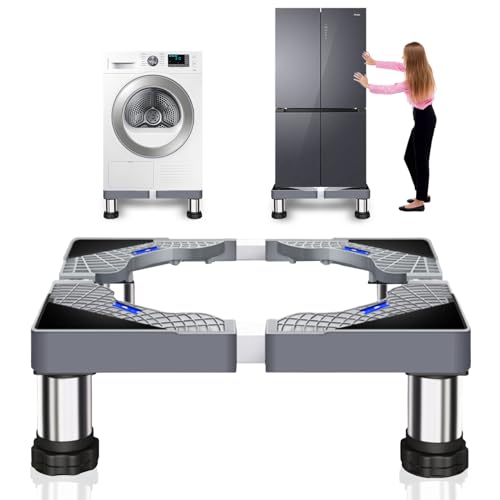 Bocguy Soporte Lavadora, Base para Lavadora con 4 Patas, Lavavajillas Ajustable Base Largo/Ancho 40-60cm, para Frigorífico, Lavadora, Electrodomésticos, Altura 18-21cm
