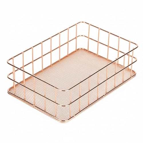 Image of Oddpod Rose Gold Wire Mesh Storage Basket Metal Desktop Organizer
