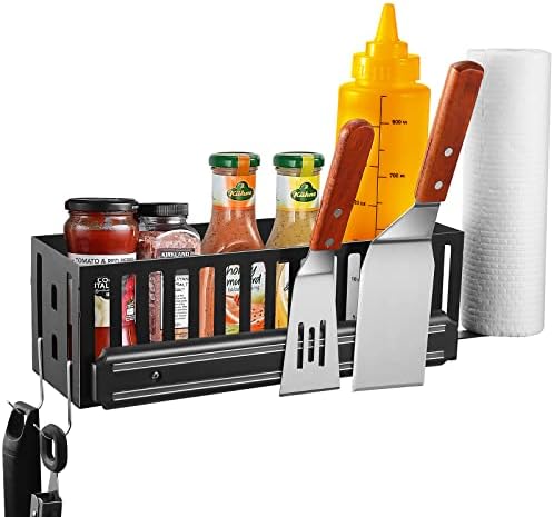 HEATCHEER Griddle Caddy for 28"/36" Blackstone Griddles with Magnetic Tool Holder, No Drilling Space Saving Grill Accessories with Paper Towel Holder, Blackstone Griddle Accessories Caddy for Outdoor