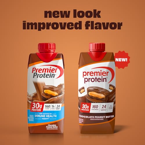 Premier Protein Shake, Chocolate Peanut Butter, 30g Protein, No Added Sugar, 24 Vitamins & Minerals to Support Immune Health, 11 fl oz, 12 Pack (Packaging May Vary)