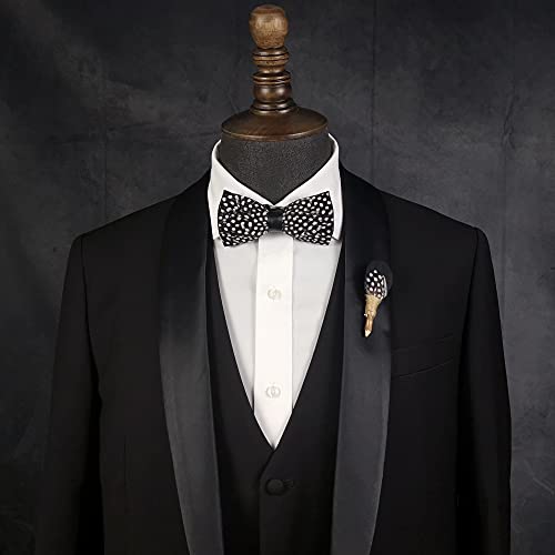 Image of Feather Bow Ties for Men Original Luxury Elegant Wedding Bow Tie Pre-Tied Handmade Mens Bowties for Tuxedo