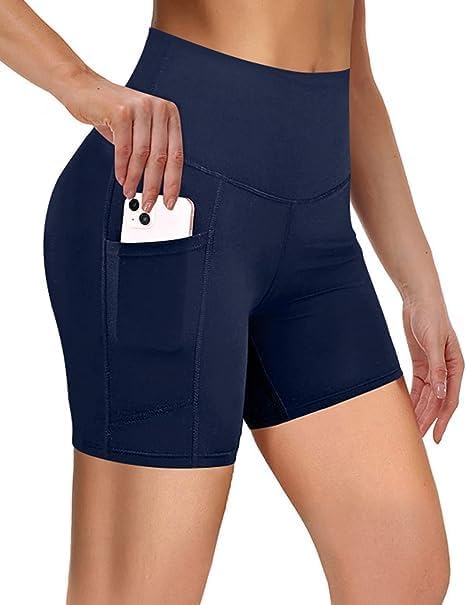 Women Pockets– High Waisted Tummy Control Soft Workout Shorts,Yoga, Running Short Nylon & Spandex Solid(26 Till 32) Pack of 1-image-34