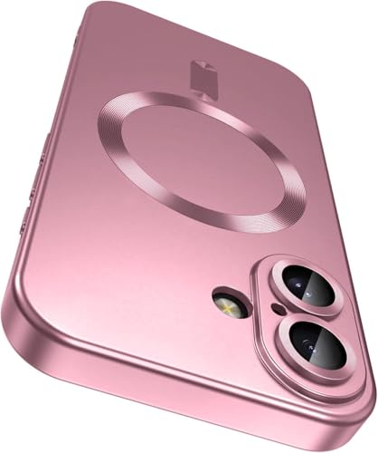 Image of DIZORO Magnetic Case for iPhone 16 Plus Case [Compatible with MagSafe][Built-in Camera Lens Protector] Slim Soft Silicone Bumper Shockproof Metallic Luster Back Cover Phone Case (Baby Pink)