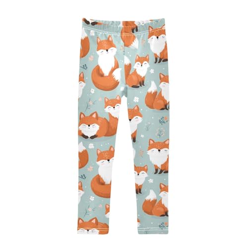 Kawaii Fox Flower Girls Leggings Ultra Soft Compression Yoga Gym Pants for Kids 4-10T