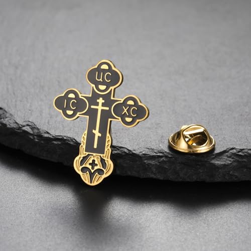 Image of TEAMER Cross Brooch Lapel Pin For Men Russian Orthodox Crucifix Eastern Church Cross Tie Pins Religious Christian Prayer Jewelry