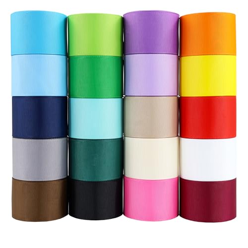 1-1/2 Inches Grosgrain Ribbons Fabric Ribbons, 20 Colors*2 Yards Each Total 40 Yards, Boutique Ribbons for Gifts Wrapping, DIY Bow Hair Accessories