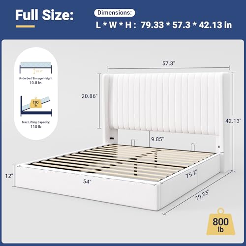 Image of Allewie Full Size Lift Up Storage Bed Frame Channel Tufted Headboard White