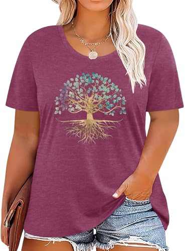 Plus Size Tshirts for Women Graphic Tees Vintage Flower Casual T Shirt Short Sleeve Top Loose Fit Tee