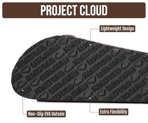 Image of Project Cloud 100% Genuine Leather Flat Sandals For Women 2026 Cork Footbed Womens Sandals with Memory Foam and arch support Vacation Essentials Slides for Women Footwear (Venita)