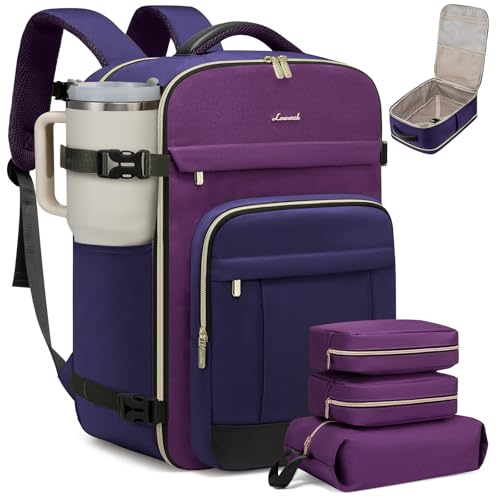 Image of LOVEVOOK 40L Travel Backpack - Carry On & Personal Item for Women & Men, Spacious & Durable with 3 Packing Cubes