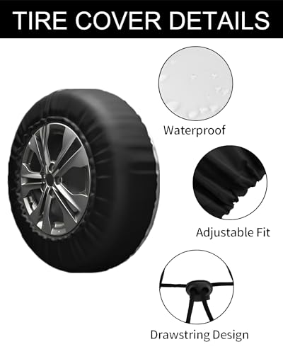 Image of Camper Explorer's Motto Spare Tire Cover - 15-inch PVC Leather Wheel Protector with Mountain and Forest Design - Waterproof & Durable for RV, Jeep, Trailer, SUV