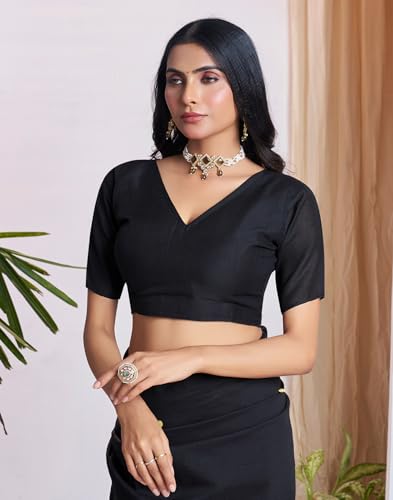 Image of SIRIL Women's Cotton Linen Sequence Saree With Unstitched Blouse Piece