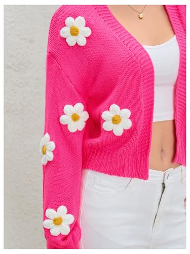 Image of MakeMeChic Women's 3D Floral Cardigan Sweaters Open Front Cropped Cute Cardigan Lantern Sleeve Outerwear