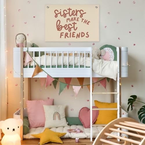 Image of Girls Room Decor, Sisters Make The Best Friends Banner Flag for Sisters Room Decoration，Boho Nursery Wall Decor Baby Toddler Kids Girls Bedroom Decor 30x20,girlroom