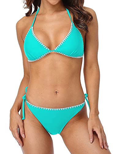 Beautyin Halter Bikini Swimsuit Womens Side Tie Two Piece Bathing Suit Turquoise thumb #4