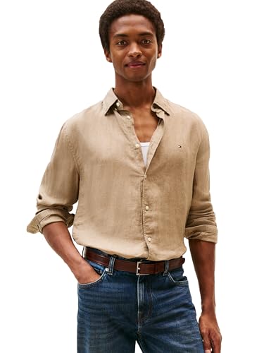 Image of Tommy Hilfiger Men's Long Sleeve Casual Linen Button Down Shirts in Regular Fit