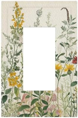 Yamxbfa Decorative Outlet Covers Rustic Beige Wildflower Green Plants Yellow Floral 1 Gang Single Decora GFCI Device Light Switch Covers Plate 1 Rocker Wall Plate Jumbo Face Plate for Home Decor