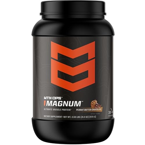 MTN OPS Magnum Peanut Butter Chocolate Protein Powder, 23g of Whey Isolate Protein & Milk Protein with BCAAs, Zero Sugar & Gluten Free, 30-Servings