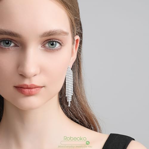 Silver Cubic Zirconia Tassel Earrings for Women, 18k Gold Plated Crystal Dangle Drop Bridal Earrings for Weddings, Diamond Long Statement Dangling Chandelier Earring for Costume Prom2