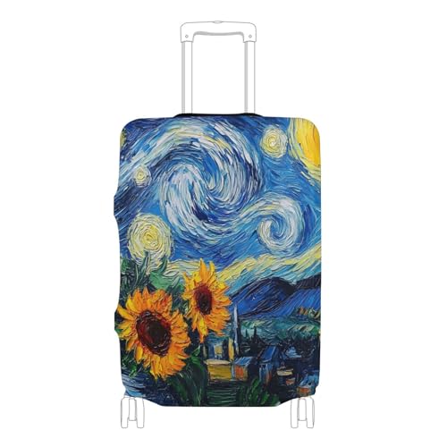 Joisal Starry Night Sunflowers Blue Luggage Covers for Suitcase Protector Protection Vacation Essentials Suitcase Sleeve Flower, L, Fits 26-28 Inch Case