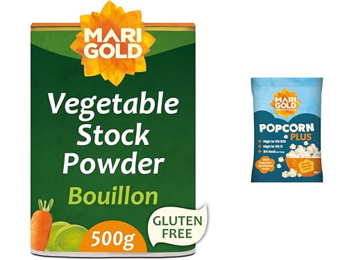 Marigold Vegetable Bouillon Powder 500g + Free Popcorn Instant Vegan Stock powder Natural Ingredients No Artificial Additives Ideal for Soups Stews & Sauces.