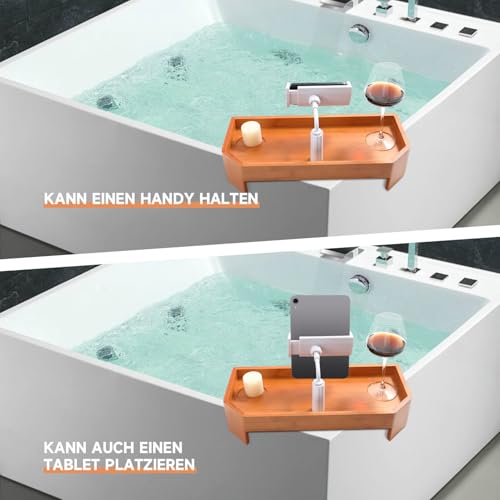 Eco Pooltech Spa Geschenkset Frauen, Badewannenablage aus Bambus Entspannung Geschenk für Frauen Männer rutschfeste Whirlpool Tisch mit Getränkehalter & Handyhalter Spa Set