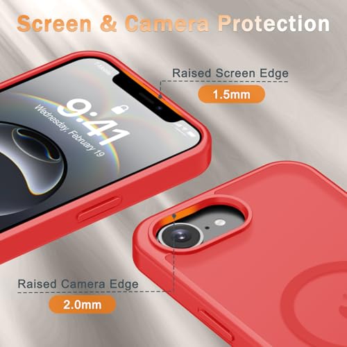 Image of YENAPOON for iPhone 17e Case, iPhone 16e Case, Matte Magnetic Phone Cover [with 1 Screen Protector] [Support for MagSafe] [Shockproof Military Grade Protection] Translucent Frosted Back, Red