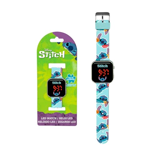 Disney Stitch Reloj Digital LED, Reloj Infantil Correa Ajustable, Funcion Hora y Fecha, Regalo Niños y Niñas | Azul
