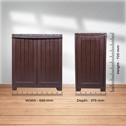 Image of 2.4 Ft x 2.1 Ft Storage Plastic Cupboard | 1 Year Warranty | Free Standing Cabinet | (Finish Color - Brown, Door Type- Hinged, DIY(Do-It-Yourself)) | (1 Shelf)