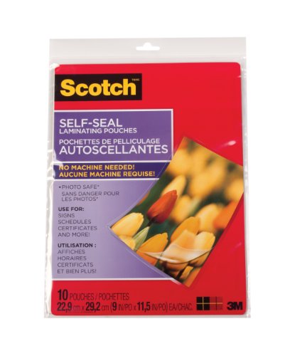 Pochettes de plastification Scotch auto-scellantes 22,9 x 29,2 cm pour protéger 10 documents sans machine