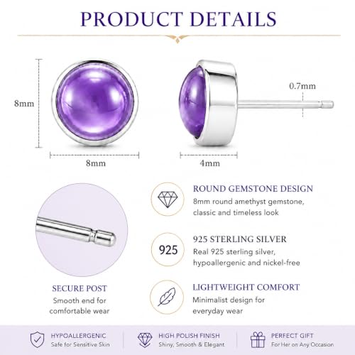 Natural Amethyst Stud Earrings for Women 925 Sterling Silver Hypoallergenic - image 4