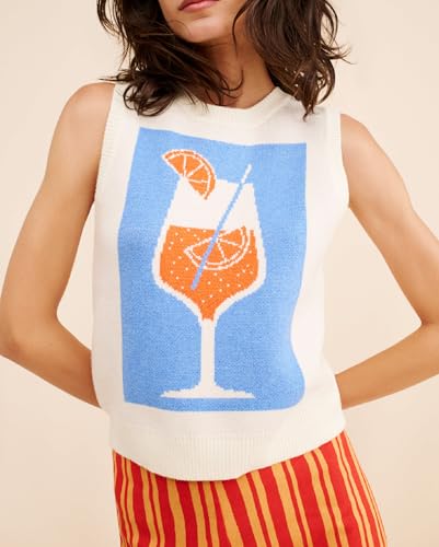 NUFIWI Women Cute Graphic Sweater Vest Y2K Lightweight Sleeveless Knit Vest Tops Ribbed Crochet Pullover Sweater Tank Top2