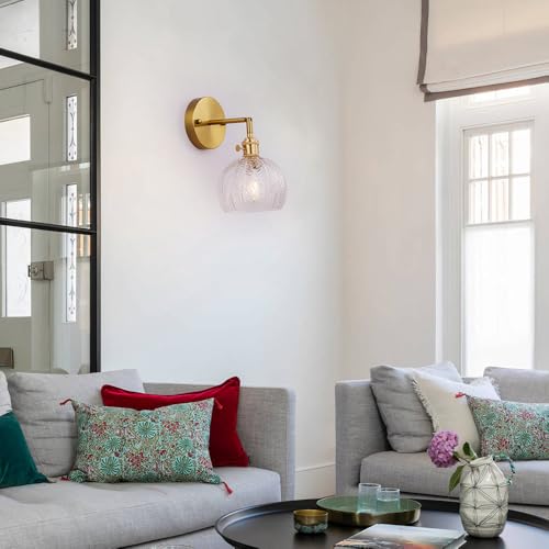 Image of Cerdeco Vintage Wall Sconce with Transparent Leaf Glass Shade,180Adjustable Arm and Golden Base,Modern Indoor Wall Light Lighting for Bedroom