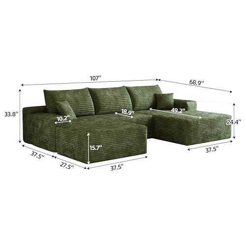 Image of 107 inch Cloud Sectional Sofa Boneless Couches with Chase