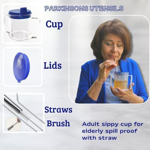 Adult sippy cups for elderly spill proof with straw Adult sippy cup for elderly spill proof | Spill proof cup | Set of 5 pcs with stainless steel straws and dishwasher - Image 2