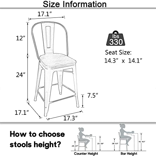 Image of Aklaus Swivel Metal Bar Stools with Backs Counter Stools Set of 4 Counter Height Stools High Back Bar Chairs 24 Inch Barstools Farmhouse Matte Black