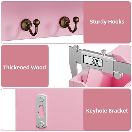 Schlüsselablage, Wandhalterung mit 6 Haken und Aufbewahrungsschublade, Schlüsselbrett Holz, Wand Schlüsselhaken, Wandregal für Schlüsselanhänger Organizer, für Eingang Wohnzimmer Flur Büro (Rosa)