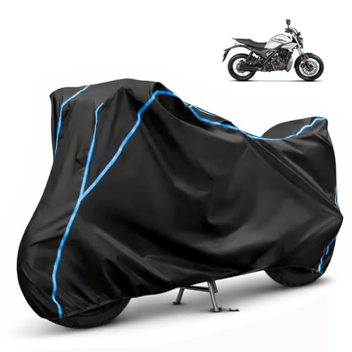 Image of Compatible with Hero Mavrick 440 Waterproof Two Wheeler Bike Body Cover Water Resistant, Heavy Duty, UV Rays, Dust & Scratch Protection for All-Modal & Variants (Black,Sky Blue Piping)