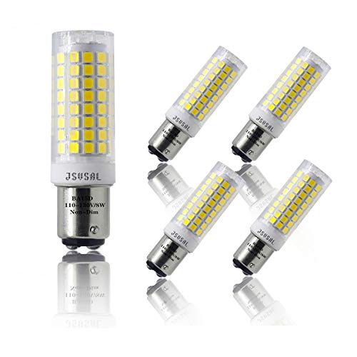 JSVSAL (4-Pack 8W Not-Dimmable LED BA15D Double Bayonet Bulb, Neutral White 4000K,110-130V BA15D Sewing Machine Light 50W-60W Halogen Replacement JD Type T3/T4 Bulbs