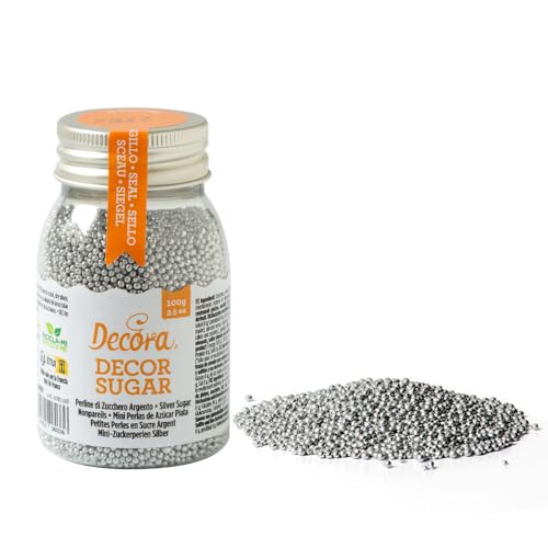 Decora 2081126 Paquete de 100 g de Perlas de azúcar plateadas