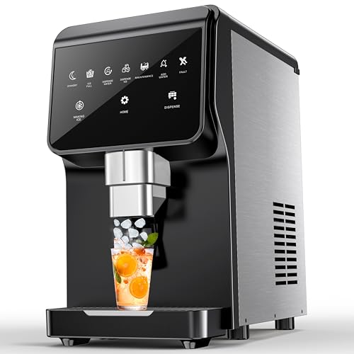 Nugget Ice Maker Countertop, 50LBS/24H, 5LBS Storage, 2-in-1 Ice Maker & Water Dispenser, Soft Chewable Pellet Ice, Stainless Steel, Self-Cleaning for Home Kitchen Office Bar Ice Maker With