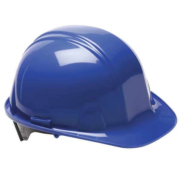 Front Brim Hard Hat, Polyethylene, Type 1, Class E, Ratchet (4-Point), Side Slots, Blue, Mfr: 52LD02-A