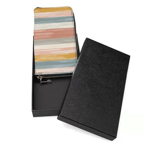 Stripped Pattern with Subtle Colors PU Leather Clutch Long Bifold Wallet, Coin Purse Credit Pass Case, Durable Card-Holder Money Storage for Women Men3