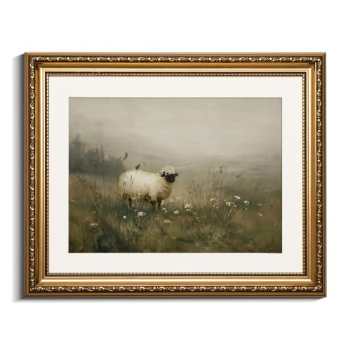 VIYYIEA Vintage Gold Framed Sheep Wall Art for Living Room, 13x16 Inch