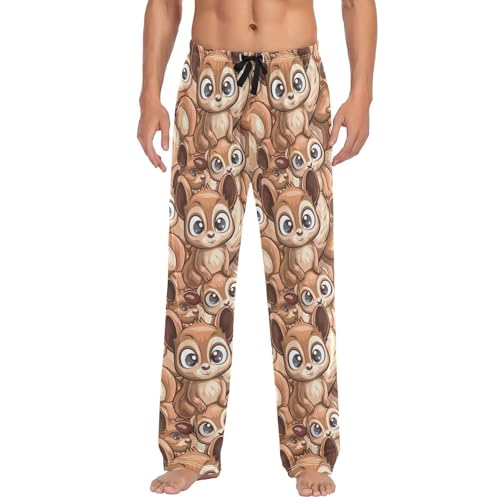 Mens Pajama Pants Big Eyed Squirrels Lounge Pants with Pockets,Elastic Waist Sleep Bottoms-S