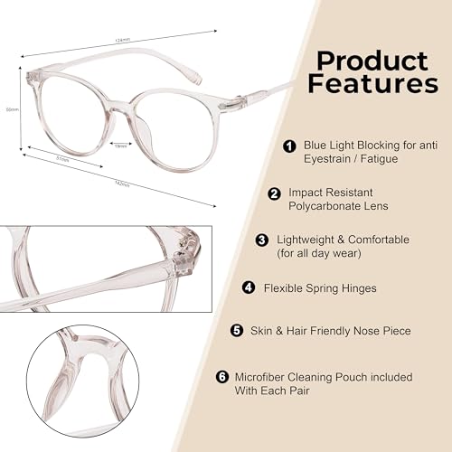 Image of OWL Round Blue Light Blocking Fake Eyeglasses for Women Men - Lightweight Frame, Anti UV400 Rays Protection Eyewear - 2 Pack