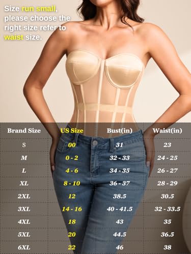 Image of Kaei&Shi Sheer Mesh Overbust Corset,Sexy Strapless Lace Up Satin Bra Corsets Top For Women Shapewear
