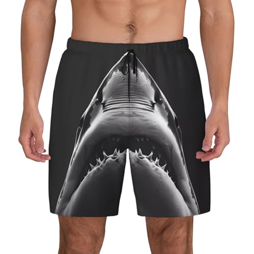 Black and White Shark Funny Men's Swim Trunks Board Shorts Quick Dry-