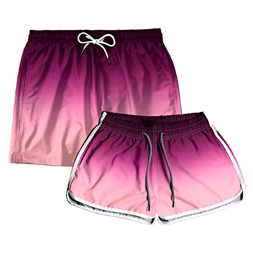 Kit Short Casal Praia Verão Degradê Fúcsia (P(mas)-M(fem))
